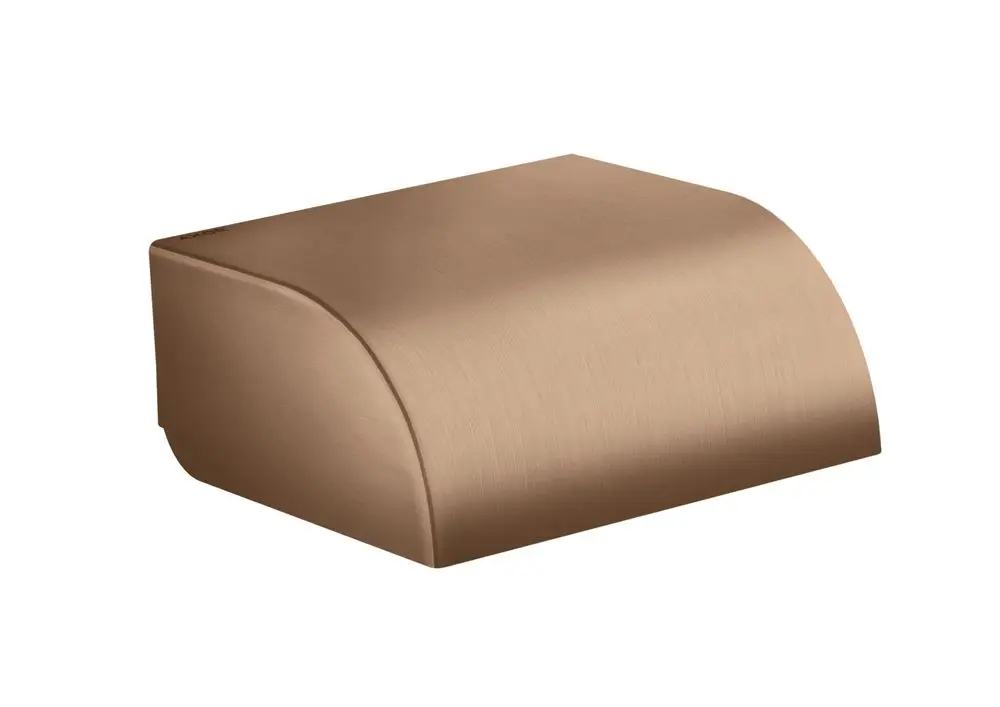Toilettenpapierhalter in Brushed Red Gold, mit einem abgerundeten Deckel. Produkt der Marke AXOR, funktional gestaltet für eine moderne Badezimmerausstattung.